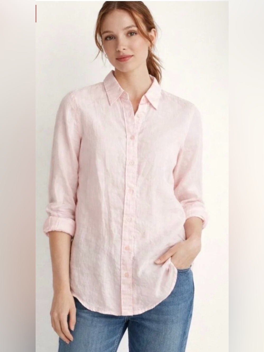 Lauren Ralph Lauren Women's Pink Linen Button Down Shirt - Size L